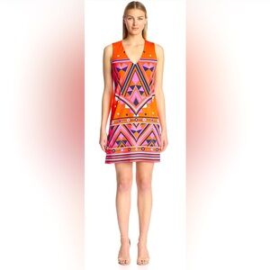 JB by Julie Brown Orange Pink Black Retro “Livie”Printed Shift Dress M